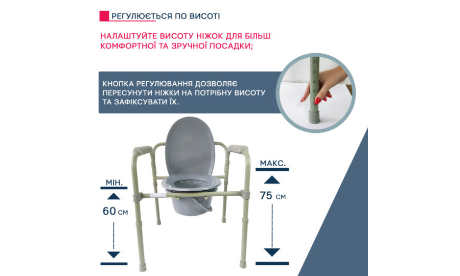Стілець туалетний складаний сталевий Dr.Life арт. 12627
