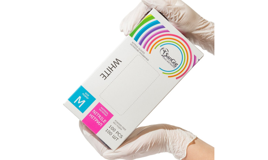 Рукавички нітрилові SanGig, щільність 3.5 г. - білі (100 шт)