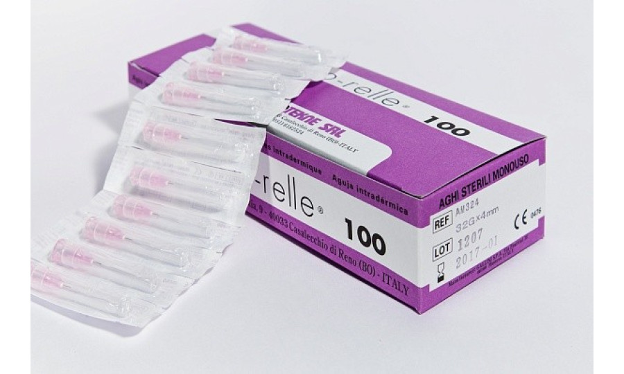 Голки для мезотерапії MESO-RELLE 0,23 x 12 32G x 1/2" AM32G рожеві (100 шт.)