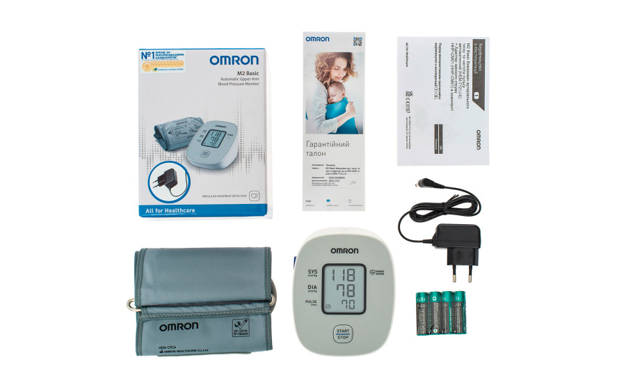 Тонометр автоматичний OMRON M2 Basic з адаптером з манжетою 22-32 см на плече