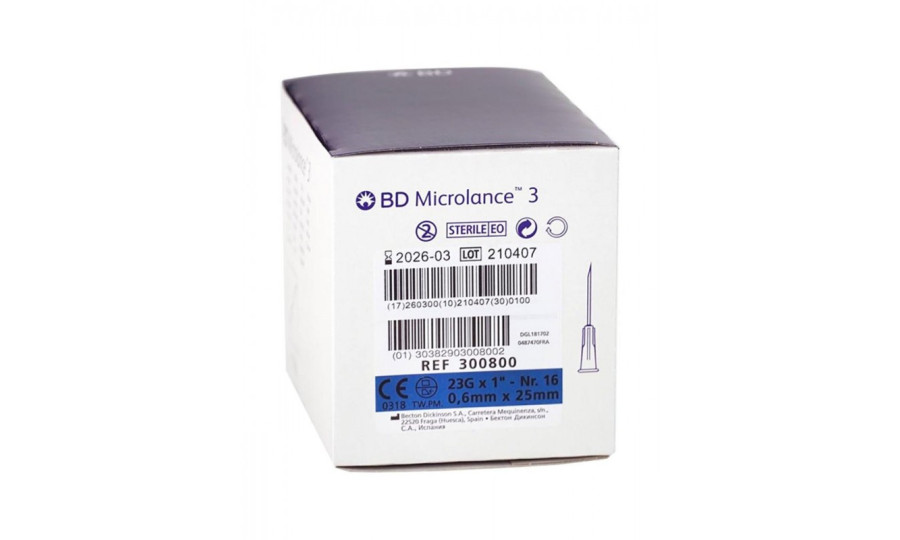 Голки для ін'єкцій BD MICROLANCE 0,6 x 25 23G x 1/2" сині 