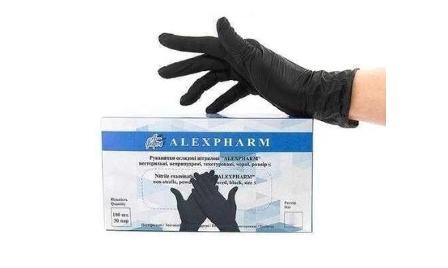 Рукавички ALEXPHARM чорні нітрилові без пудри розмір 100 шт /уп